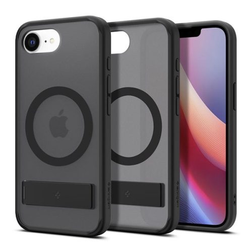 SPIGEN ULTRA HYBRID S műanyag telefonvédő (ütésállóság, légpárnás keret, kitámasztó, MagSafe) FEKETE
