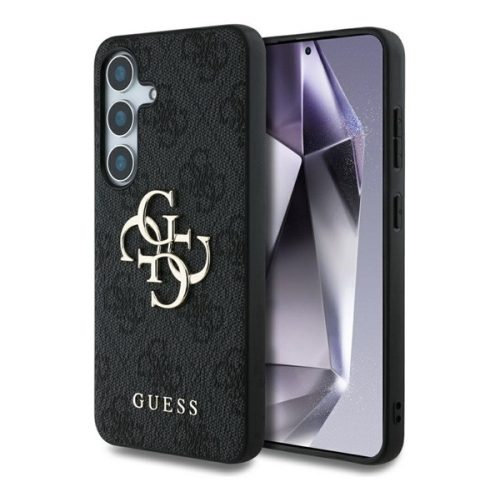GUESS 4G BIG LOGO szilikon telefonvédő (ütésállóság, bőr hatású hátlap) FEKETE