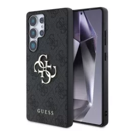   GUESS 4G BIG LOGO szilikon telefonvédő (ütésállóság, bőr hatású hátlap) FEKETE