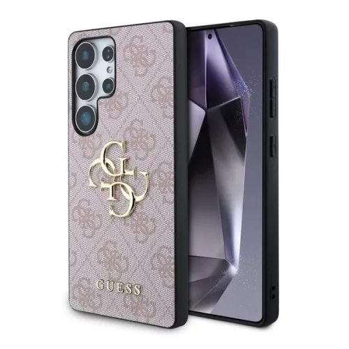 GUESS 4G BIG LOGO szilikon telefonvédő (ütésállóság, bőr hatású hátlap) RÓZSASZÍN