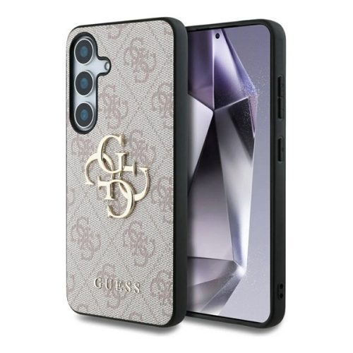 GUESS 4G BIG LOGO szilikon telefonvédő (ütésállóság, bőr hatású hátlap) RÓZSASZÍN