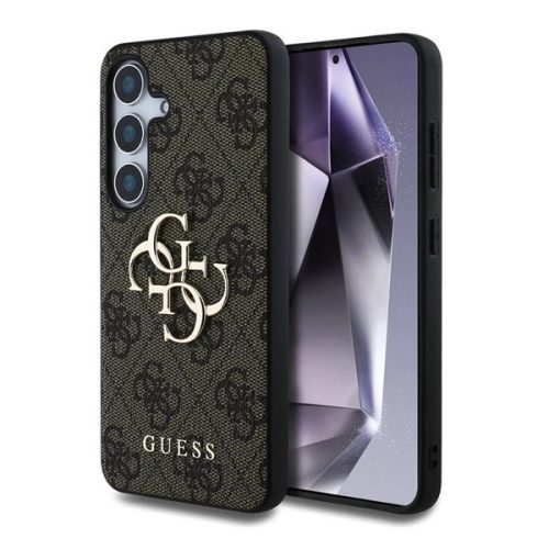 GUESS 4G BIG LOGO szilikon telefonvédő (ütésállóság, bőr hatású hátlap) SÖTÉTBARNA