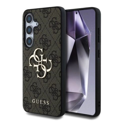 GUESS 4G BIG LOGO szilikon telefonvédő (ütésállóság, bőr hatású hátlap) SÖTÉTBARNA