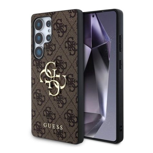 GUESS 4G BIG LOGO szilikon telefonvédő (ütésállóság, bőr hatású hátlap) SÖTÉTBARNA