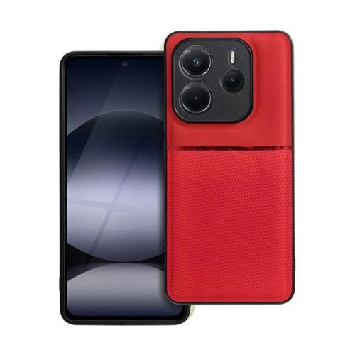 Szilikon telefonvédő (ütésállóság, mágneses, bőr hatású hátlap, csíkos) PIROS