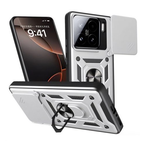 Defender szilikon telefonvédő (ütésállóság, tartógyűrű, kameravédő) EZÜST
