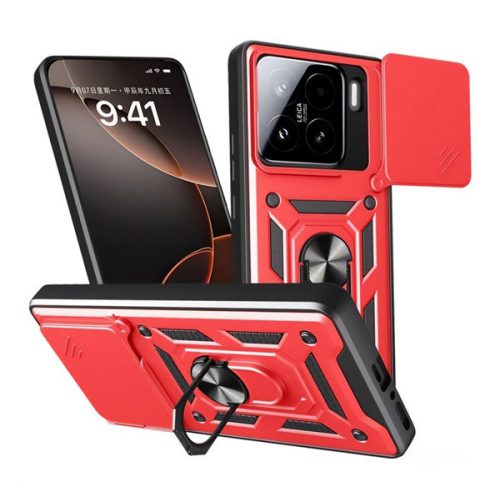 Defender szilikon telefonvédő (ütésállóság, tartógyűrű, kameravédő) PIROS