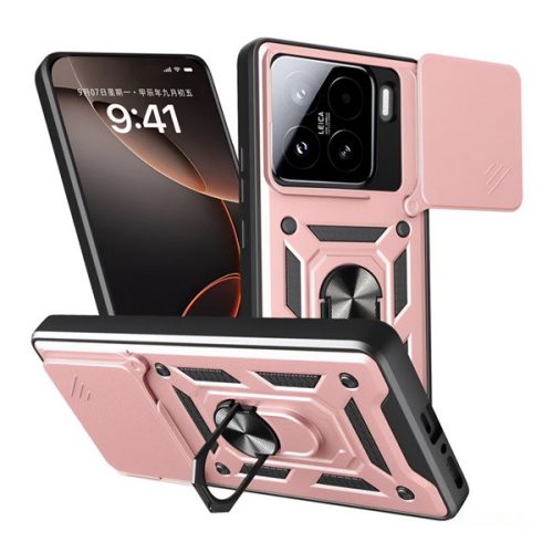 Defender szilikon telefonvédő (ütésállóság, tartógyűrű, kameravédő) ROZÉARANY