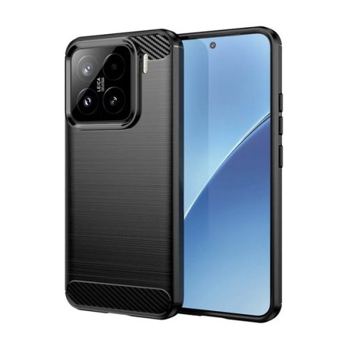 Szilikon telefonvédő (ütésállóság, légpárnás sarok, szálcsiszolt, karbon minta) FEKETE