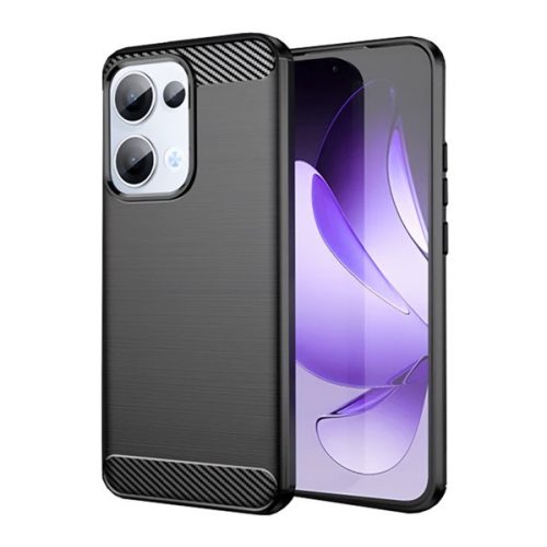 Szilikon telefonvédő (ütésállóság, légpárnás sarok, szálcsiszolt, karbon minta) FEKETE