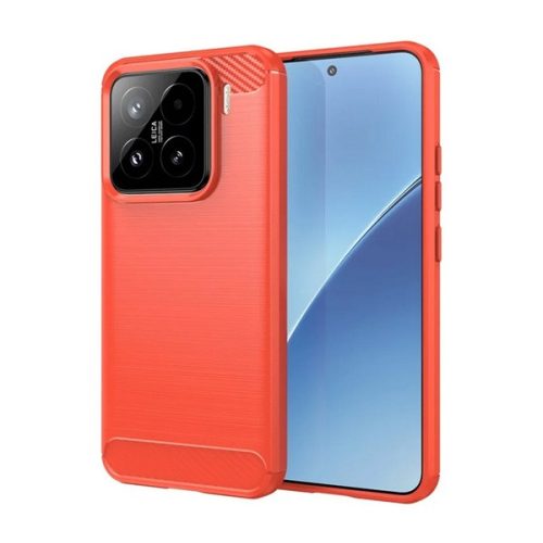 Szilikon telefonvédő (ütésállóság, légpárnás sarok, szálcsiszolt, karbon minta) PIROS
