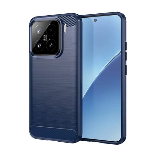 Szilikon telefonvédő (ütésállóság, légpárnás sarok, szálcsiszolt, karbon minta) SÖTÉTKÉK