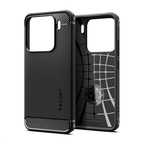 SPIGEN RUGGED ARMOR szilikon telefonvédő (ütésállóság, légpárnás sarok, karbon minta) FEKETE