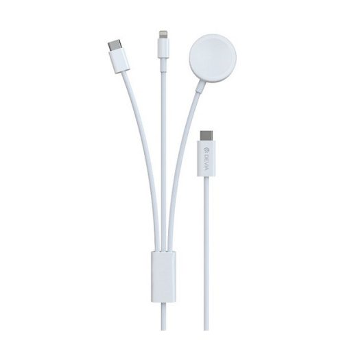 DEVIA töltőkábel 3in1 (Type-C - lightning/Type-C, Apple Watch töltő, 7.5W, wireless, 120cm) FEHÉR
