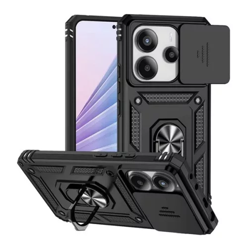 Defender szilikon telefonvédő (ütésállóság, tartógyűrű, kameravédő) FEKETE