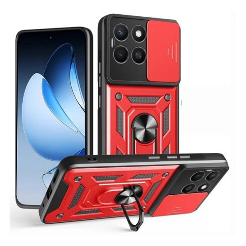 Defender szilikon telefonvédő (ütésállóság, tartógyűrű, kameravédő) PIROS