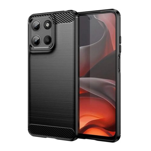 Szilikon telefonvédő (ütésállóság, légpárnás sarok, szálcsiszolt, karbon minta) FEKETE