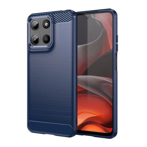 Szilikon telefonvédő (ütésállóság, légpárnás sarok, szálcsiszolt, karbon minta) SÖTÉTKÉK