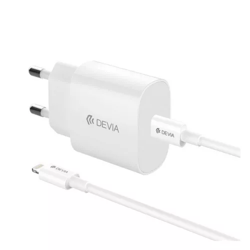 DEVIA ROCKET hálózati töltő Type-C aljzat (20W, PD gyorstöltő + lightning kábel) FEHÉR