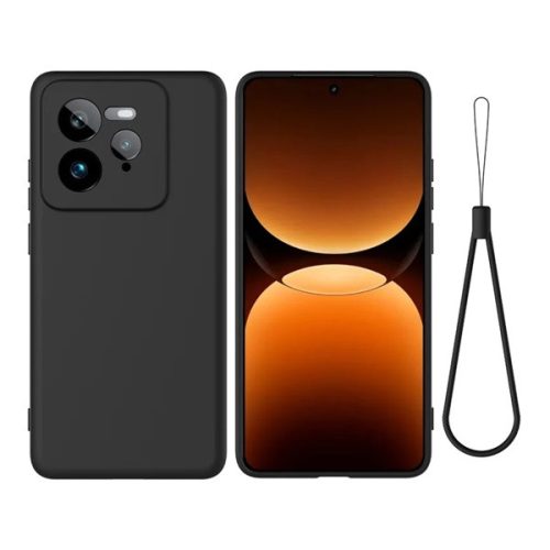 Szilikon telefonvédő (matt, mikrofiber plüss karcolásmentesítő belső, prémium + kézpánt) FEKETE