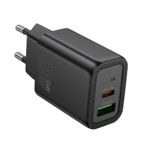 HOCO N61 hálózati töltő USB+Type-C aljzat (20W, PD gyorstöltő 3.0) FEKETE