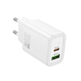 HOCO N61 hálózati töltő USB+Type-C aljzat (20W, PD gyorstöltő 3.0) FEHÉR   HOCO N61 hálózati töltő USB+Type-C aljzat (20W, PD gyorstöltő 3.0) FEHÉR