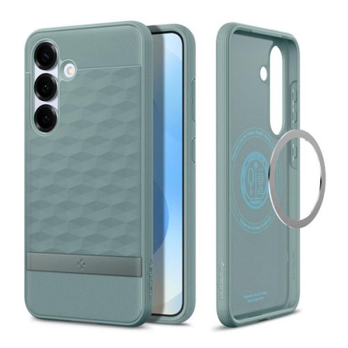 SPIGEN PARALLAX szilikon telefonvédő (ütésállóság, légpárnás keret, MagSafe, 3D rombusz) ZSÁLYAZÖLD