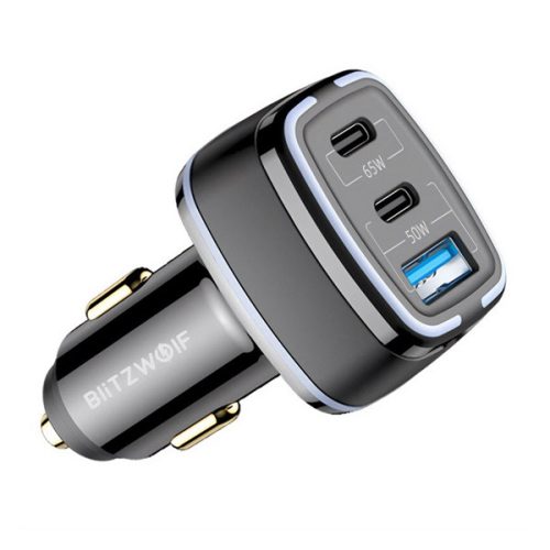 BLITZWOLF BW-BC4 autós töltő USB+2 Type-C aljzat (115W, PD gyorstöltő 3.0) FEKETE