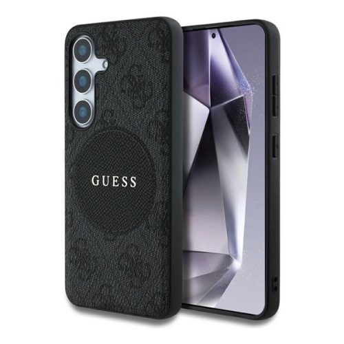 GUESS 4G ROUND PATCH CLASSIC LOGO szilikon telefonvédő (ütésállóság, textil hátlap, MagSafe) FEKETE
