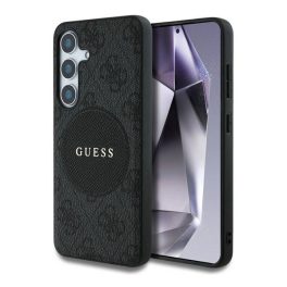   GUESS 4G ROUND PATCH CLASSIC LOGO szilikon telefonvédő (ütésállóság, textil hátlap, MagSafe) FEKETE