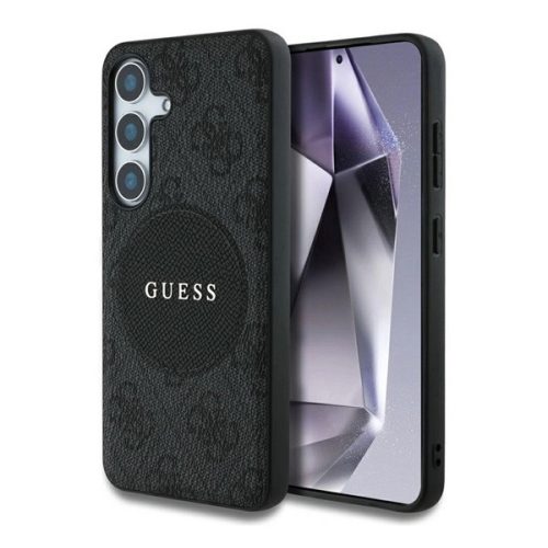 GUESS 4G ROUND PATCH CLASSIC LOGO szilikon telefonvédő (ütésállóság, textil hátlap, MagSafe) FEKETE