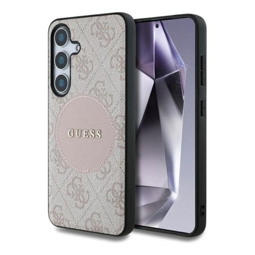 GUESS 4G ROUND PATCH CLASSIC LOGO szilikon telefonvédő (ütésállóság, textil hátlap, MagSafe) RÓZSASZÍN