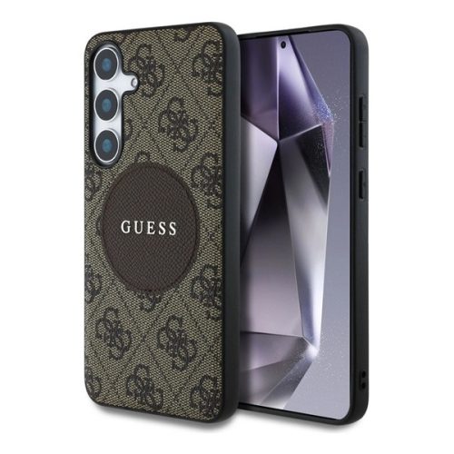 GUESS 4G ROUND PATCH CLASSIC LOGO szilikon telefonvédő (ütésállóság, textil hátlap, MagSafe) VILÁGOSBARNA