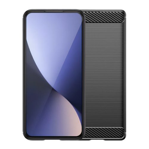 Szilikon telefonvédő (ütésállóság, légpárnás sarok, szálcsiszolt, karbon minta) FEKETE