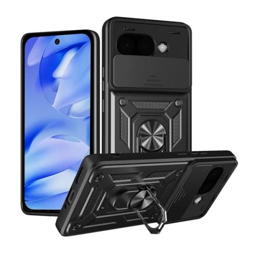 Defender szilikon telefonvédő (ütésállóság, tartógyűrű, kameravédő) FEKETE