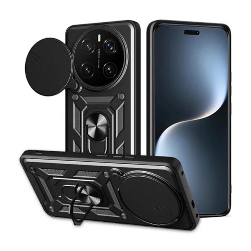 Defender szilikon telefonvédő (ütésállóság, tartógyűrű, kameravédő) FEKETE