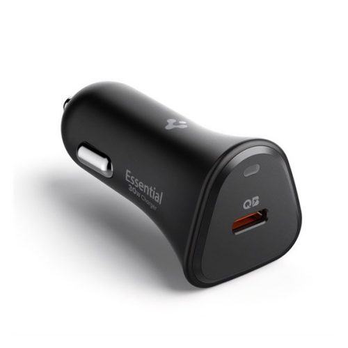SPIGEN ESSENTIAL autós töltő Type-C aljzat (30W, PD gyorstöltő 3.0) FEKETE