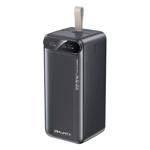 AWEI PA-13 vésztöltő 2 USB+Type-C aljzat (50000mAh, 22.5W, PD gyorstöltő, LED kijelző) FEKETE