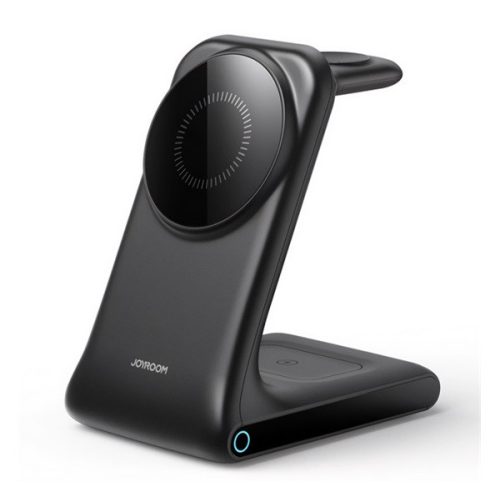 JOYROOM asztali töltőállvány 3in1 (15W, wireless, gyorstöltő, MagSafe, Airpods, Apple Watch töltő) FEKETE