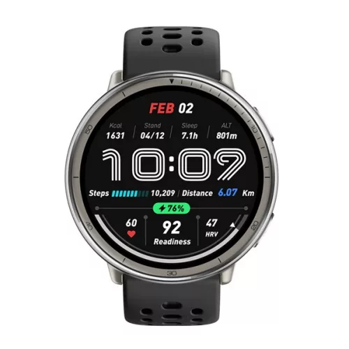 AMAZFIT ACTIVE 2 okosóra (bőr szíj, aktivitásmérő, GPS, 160 sport mód, NFC, vízálló, 5 ATM + szilikon szíj) FEKETE