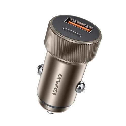 AWEI C-857 autós töltő USB+Type-C aljzat (33W, PD gyorstöltő) BARNA