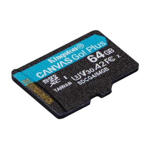 KINGSTON memóriakártya 64GB (microSDXC Canvas Go Plus Gen 4 - Class 10, UHS-1, U3, V30, A2) - adapter nélkül