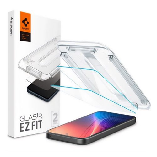 SPIGEN EZ FIT képernyővédő üveg 2db (2.5D, tokbarát, ultravékony, 0.2mm, 9H + segédkeret) ÁTLÁTSZÓ