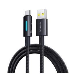   BASEUS adatkábel (USB - Type-C, 2.4A, 100W, PD gyorstöltő, cipőfűző, törésgátló, LED kijelző, 100cm) FEKETE