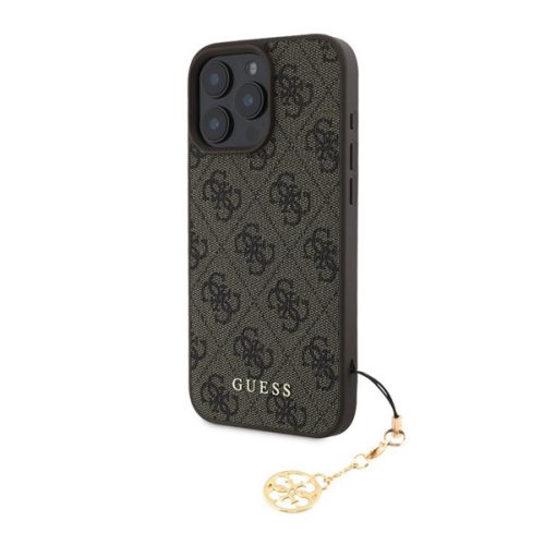 GUESS 4G CHARMS műanyag telefonvédő (textil hátlap, telefondísz) BARNA