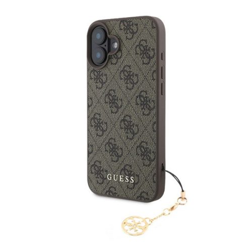 GUESS 4G CHARMS műanyag telefonvédő (textil hátlap, telefondísz) BARNA