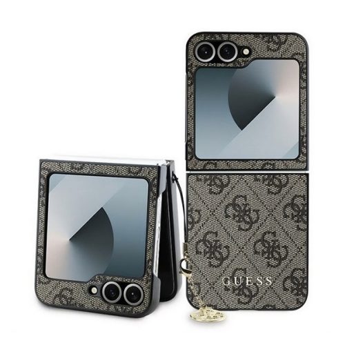 GUESS 4G CHARMS műanyag telefonvédő (textil hátlap, telefondísz) BARNA