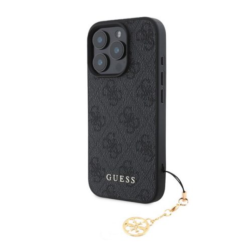 GUESS 4G CHARMS műanyag telefonvédő (textil hátlap, telefondísz) SÖTÉTSZÜRKE