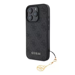   GUESS 4G CHARMS műanyag telefonvédő (textil hátlap, telefondísz) SÖTÉTSZÜRKE