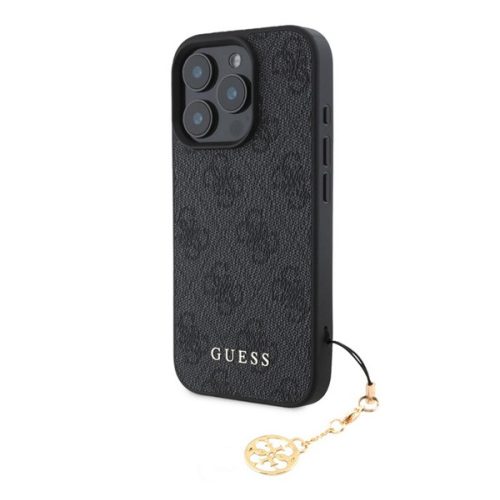 GUESS 4G CHARMS műanyag telefonvédő (textil hátlap, telefondísz) SÖTÉTSZÜRKE
